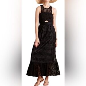 Tracy Reese Selona Elegant Black Lace Floral Maxi Dress Sz 0P Lined Bohemian